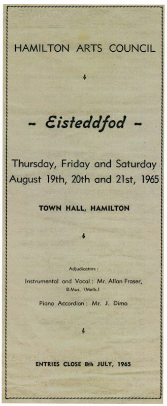 Hamilton Eisteddfod: Cover of 1965 Eisteddfod Schedule